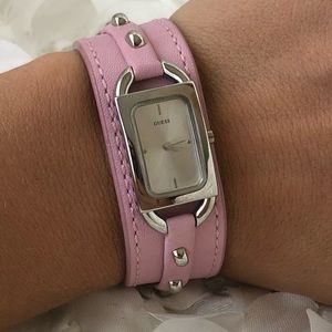 FINAL SALE ⚠️ Guess Genuine Leather Pink Watch